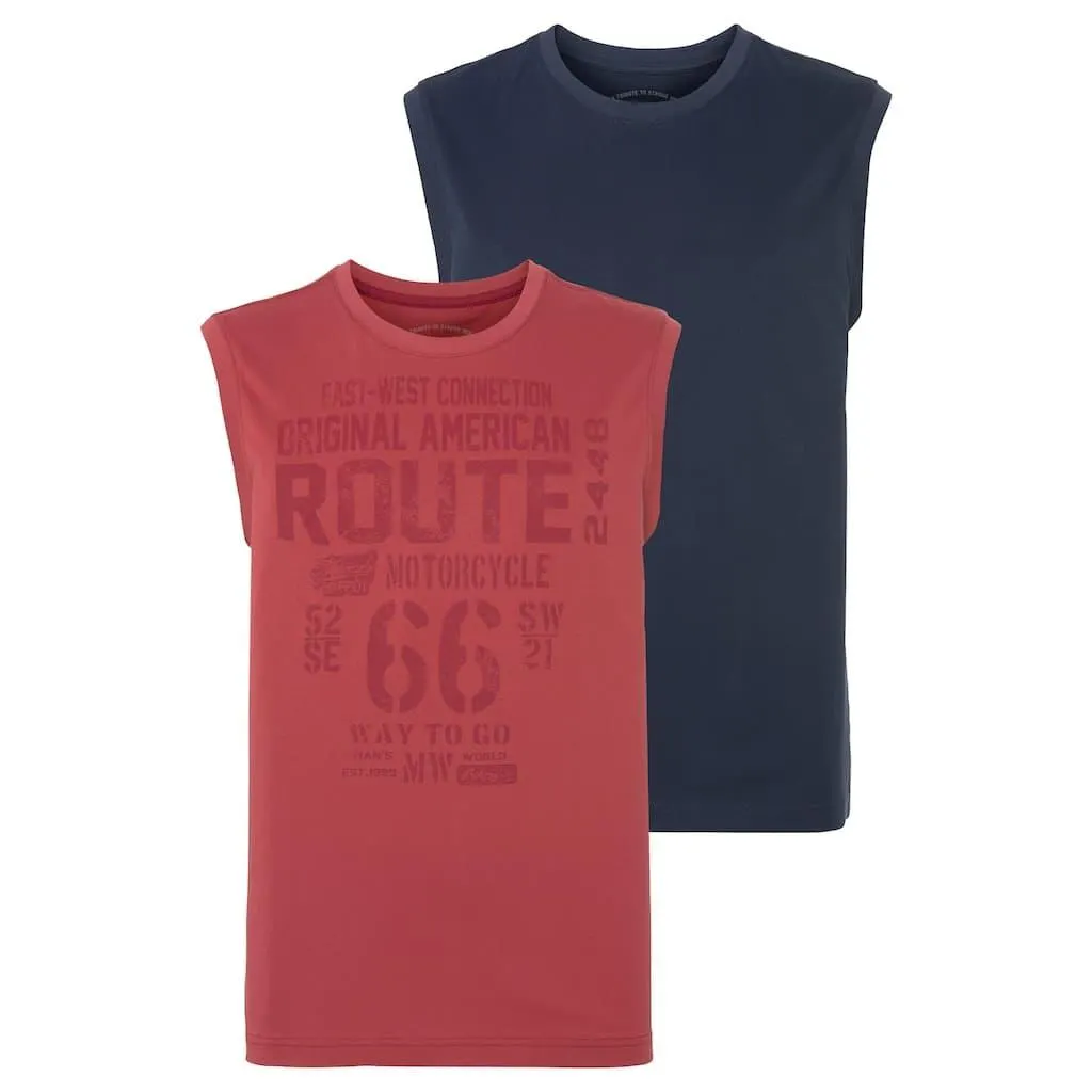 Man's World Muscleshirt 2er-Pack, ärmellos, bedruckt, Rundhalsausschnitt, aus 100% Baumwolle