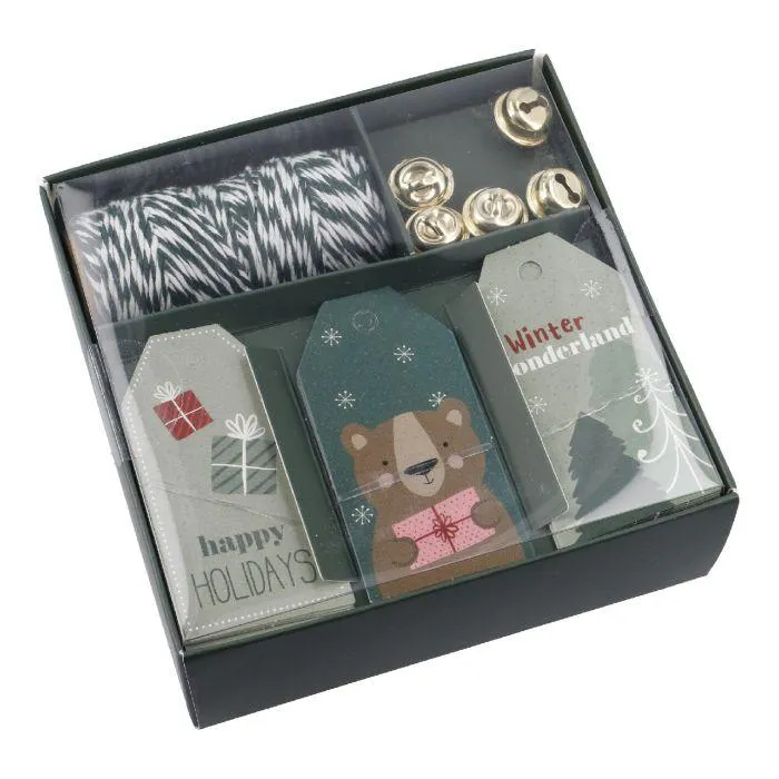 Geschenke-Set, grün-weiß/grün, Kordel/Anhänger/Glocke