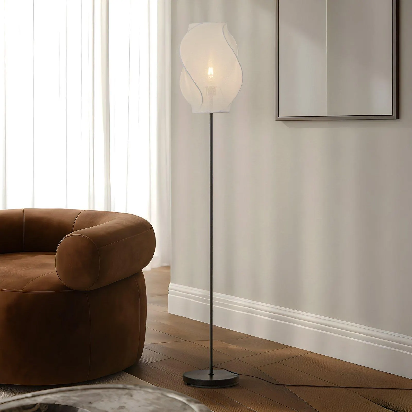 Lucande Stehleuchte Tovina, Textil, weiß, Höhe 165 cm