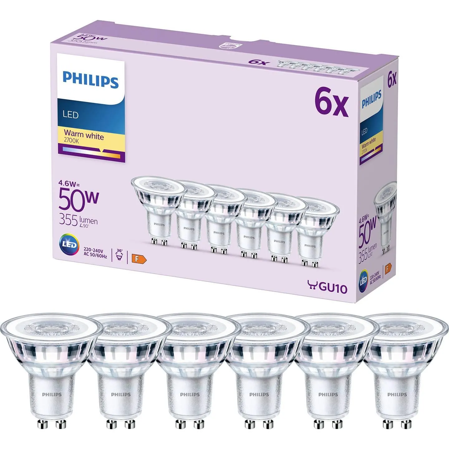 Philips LED 9290012152 LED EEK F (A - G) GU10 Reflektor 4.6 W = 50 W Warmweiß (Ø x L) 50 mm x 54 mm 6 St.