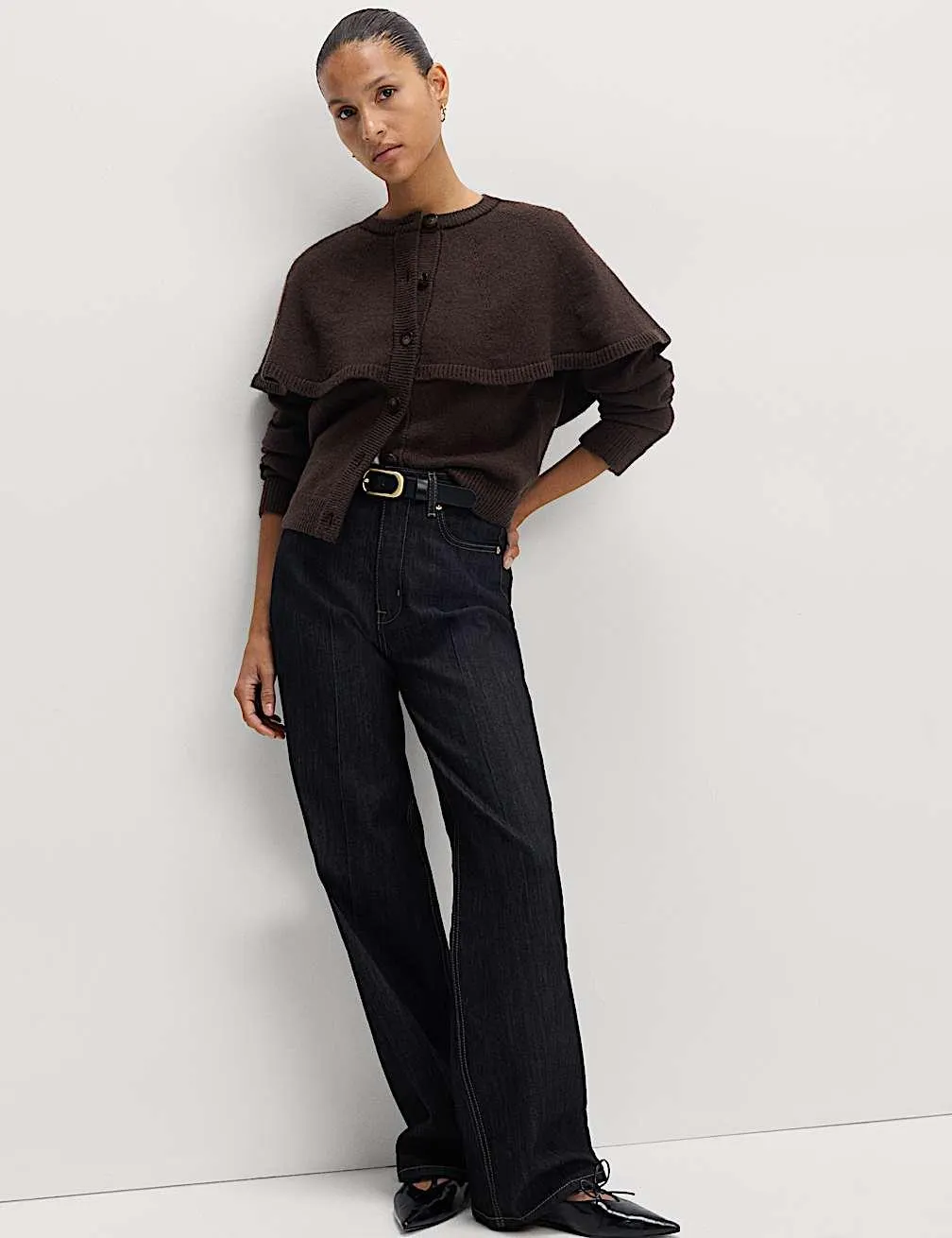 Cape-Cardigan aus Wollmischgewebe mit Rundhalsausschnitt