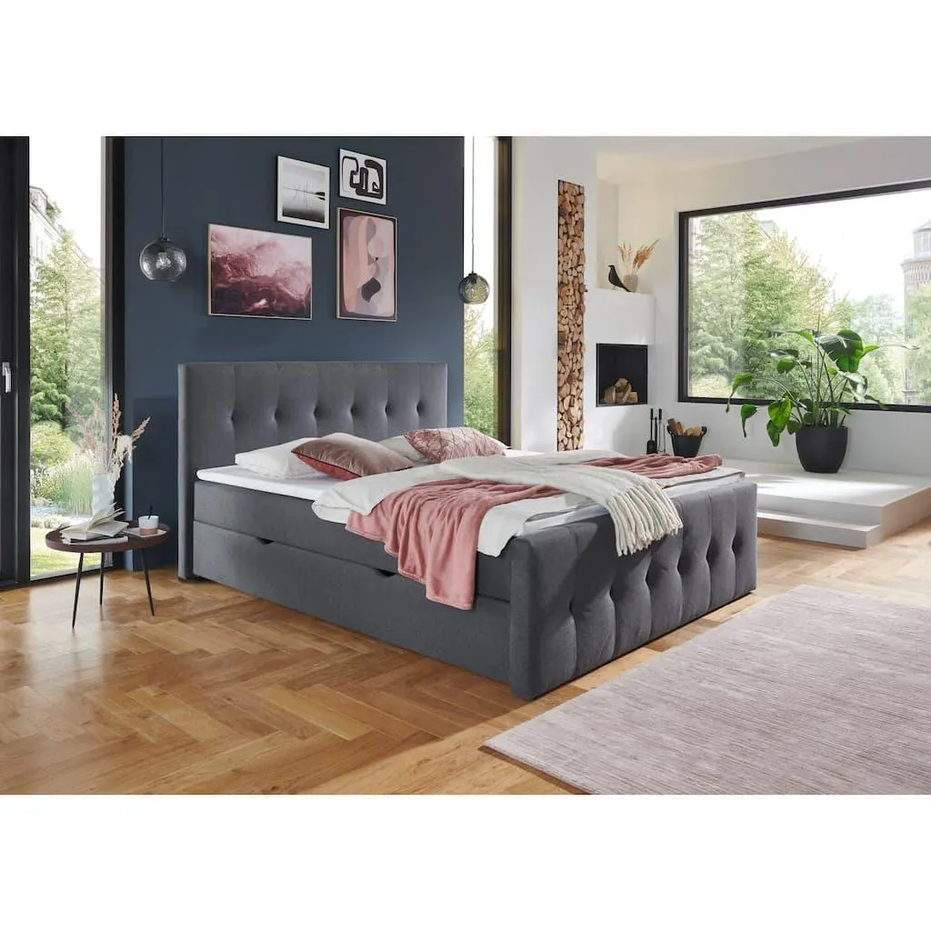 Home affaire Boxbett »Tessaja, inkl. Bettkasten, in der Breite 180x200cm erhältlich« Kopf- und Fußteil gesteppt, inkl. Anti-Slip-Topper