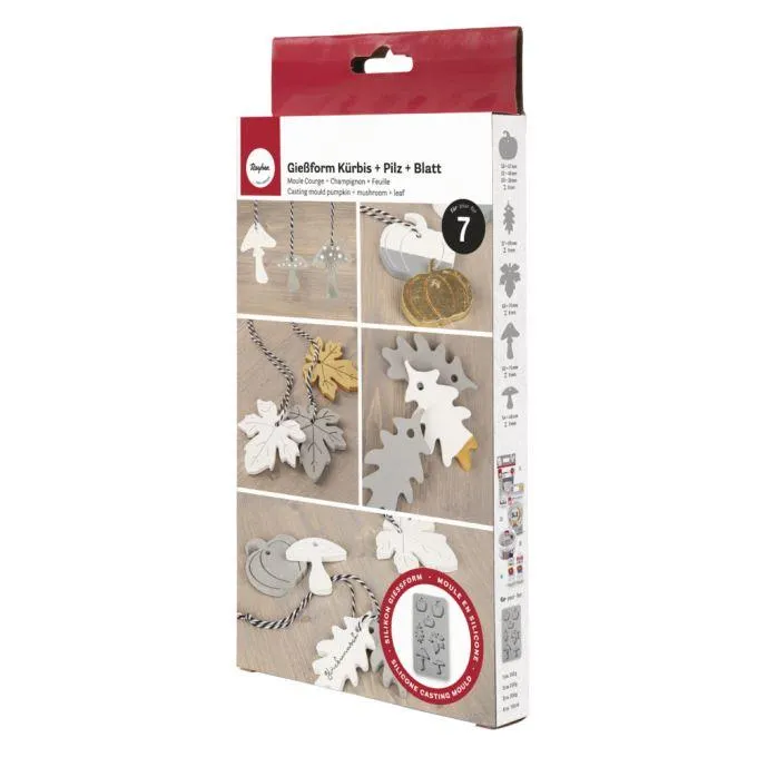Silikon Gießform Kürbis, Pilz, Blatt