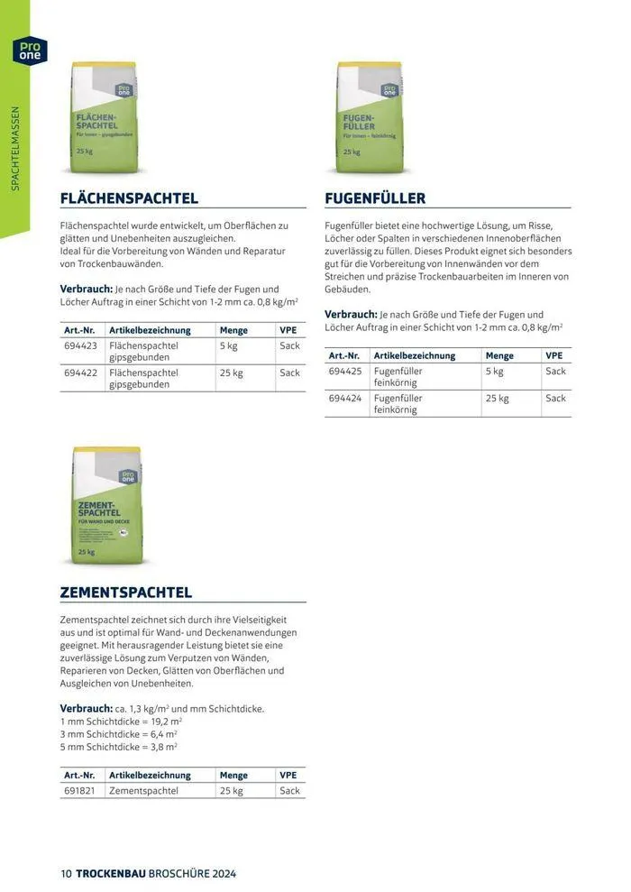 ProOne Trockenbaubroschuere 2024 von 21. Februar bis 31. Dezember 2024 - Flugblätt seite  10
