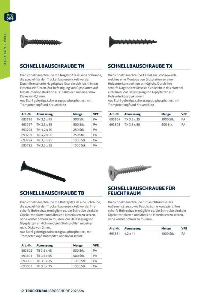 ProOne Trockenbaubroschuere 2024 von 21. Februar bis 31. Dezember 2024 - Flugblätt seite  12