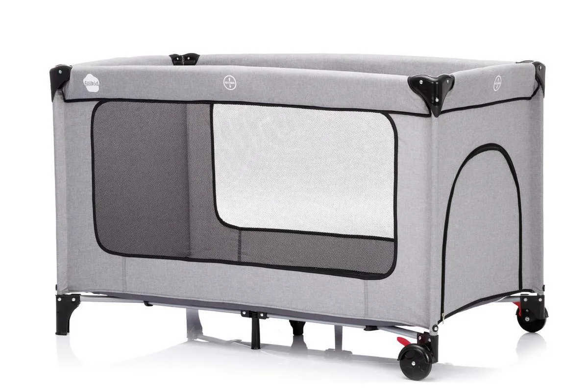 Fillikid Reisebett Travel Cot Hellgrau mit Rädern + Transporttasche