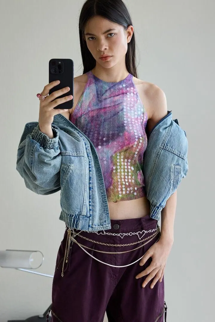 Halter-T-Shirt mit Pailletten