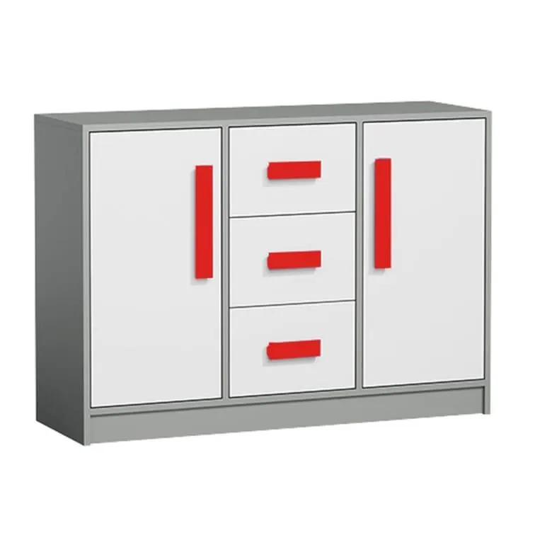 Easy Möbel 120 cm breite Kommode / Sideboard Olaf 06, Farbe: Anthrazit / Weiß / Rot, t