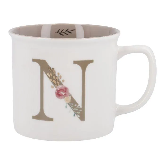 Becher Buchstabe/Blumen, N, 390 ml