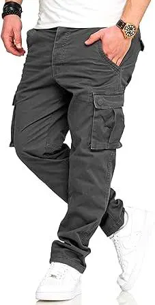 behype. Herren Cargohose Jeanshose Chinohose mit Cargo-Taschen und Gürtelschlaufe Regular-Fit Stoffhose Freizeithose mit Stretch