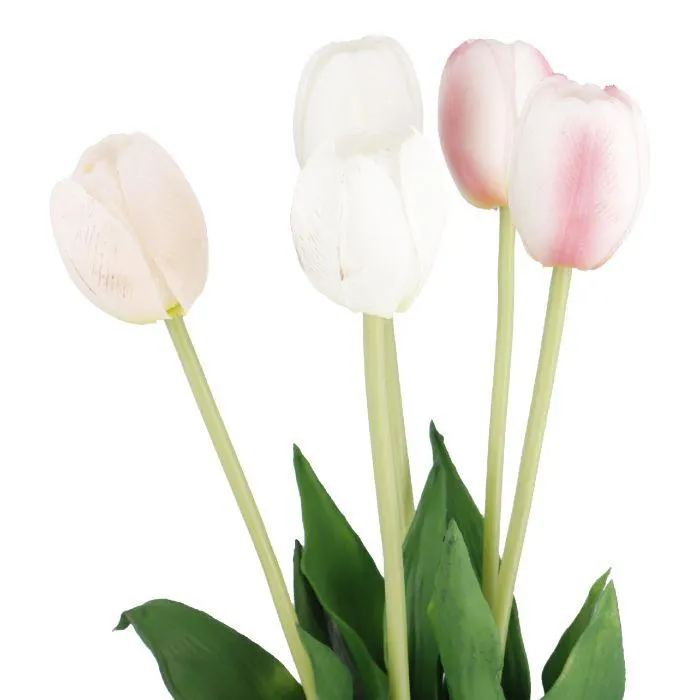 Tulpenstrauß 5 Blüten, hellrosa/weiß, 40 cm