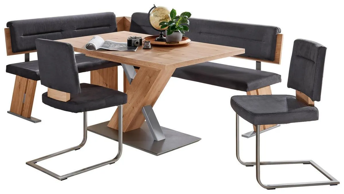 Cantus ECKBANKGRUPPE in Metall, Textil, Holzwerkstoff Anthrazit, Eichefarben, Edelstahlfarben