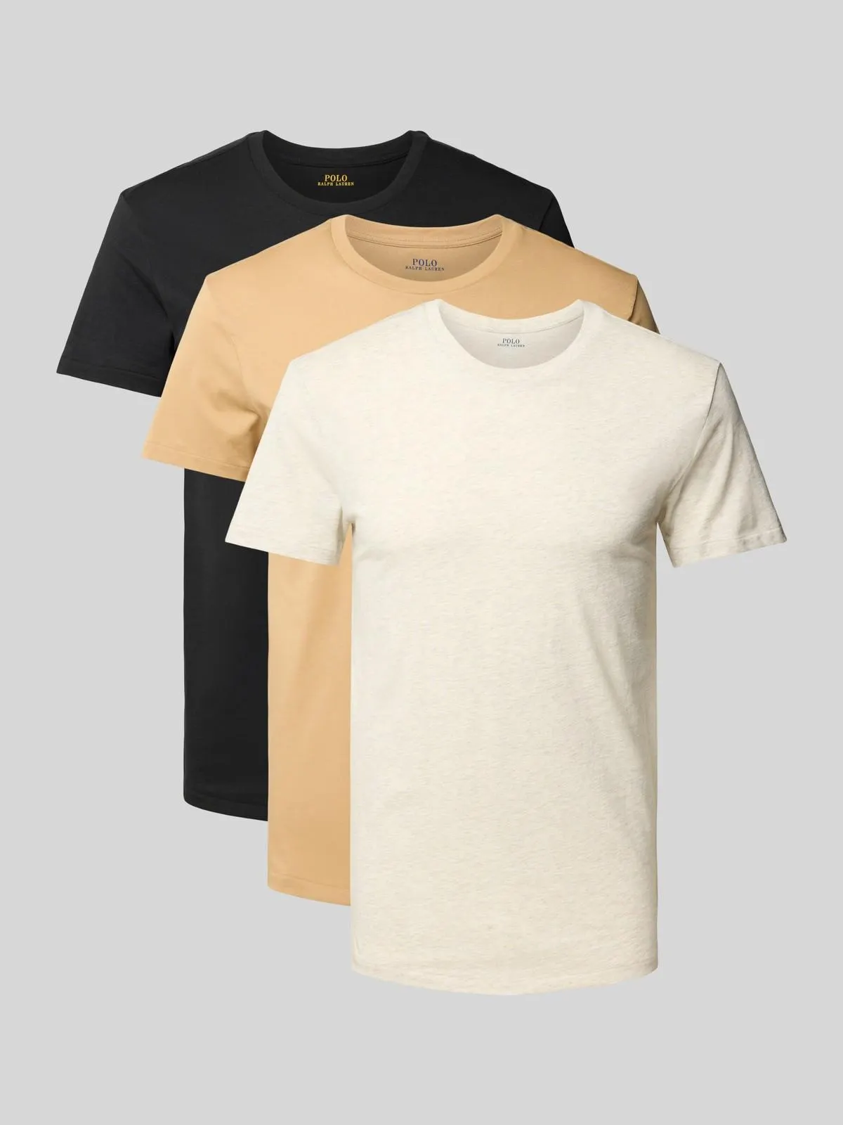 Regular Fit T-Shirt Modell 'Crew' im 3er-Pack in camel