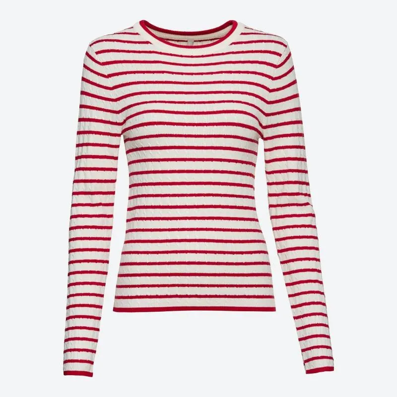 Damen-Zopfstrickpullover mit Ringelmusterung