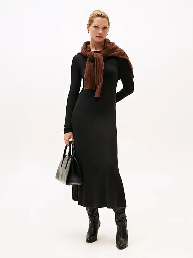 Geripptes Fit-and-Flare-Kleid in Midi-Länge