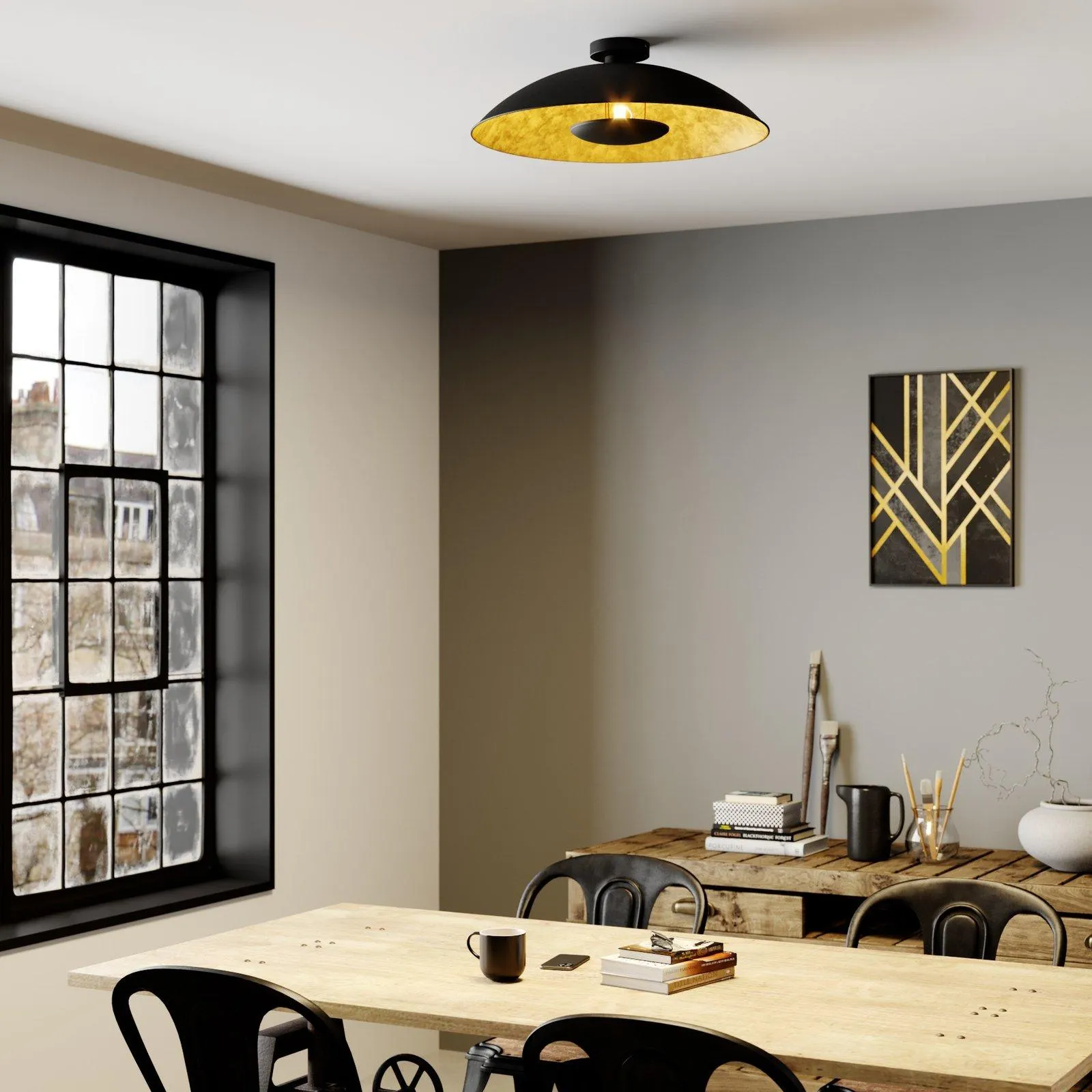 Lindby Deckenlampe Emilienne, schwarz, goldfarben, Ø 60 cm