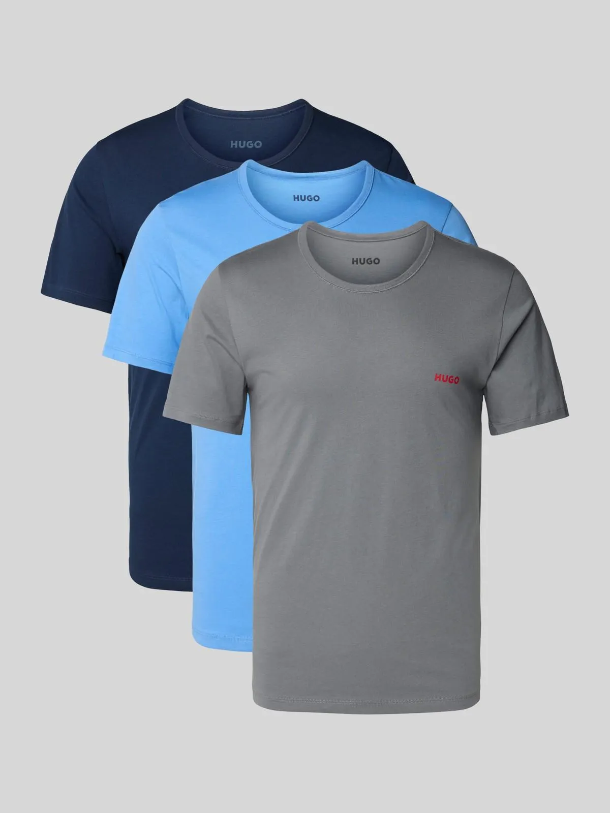 T-Shirt mit Label-Print im 3er-Pack in bleu