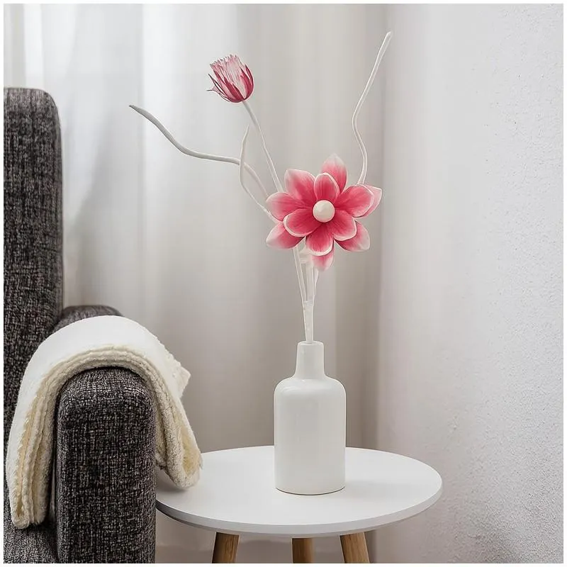 formano Kunstblume Blütenzweig rosa weiß 54 cm Dekozweig modern für Vase Tisch Deko Weiß