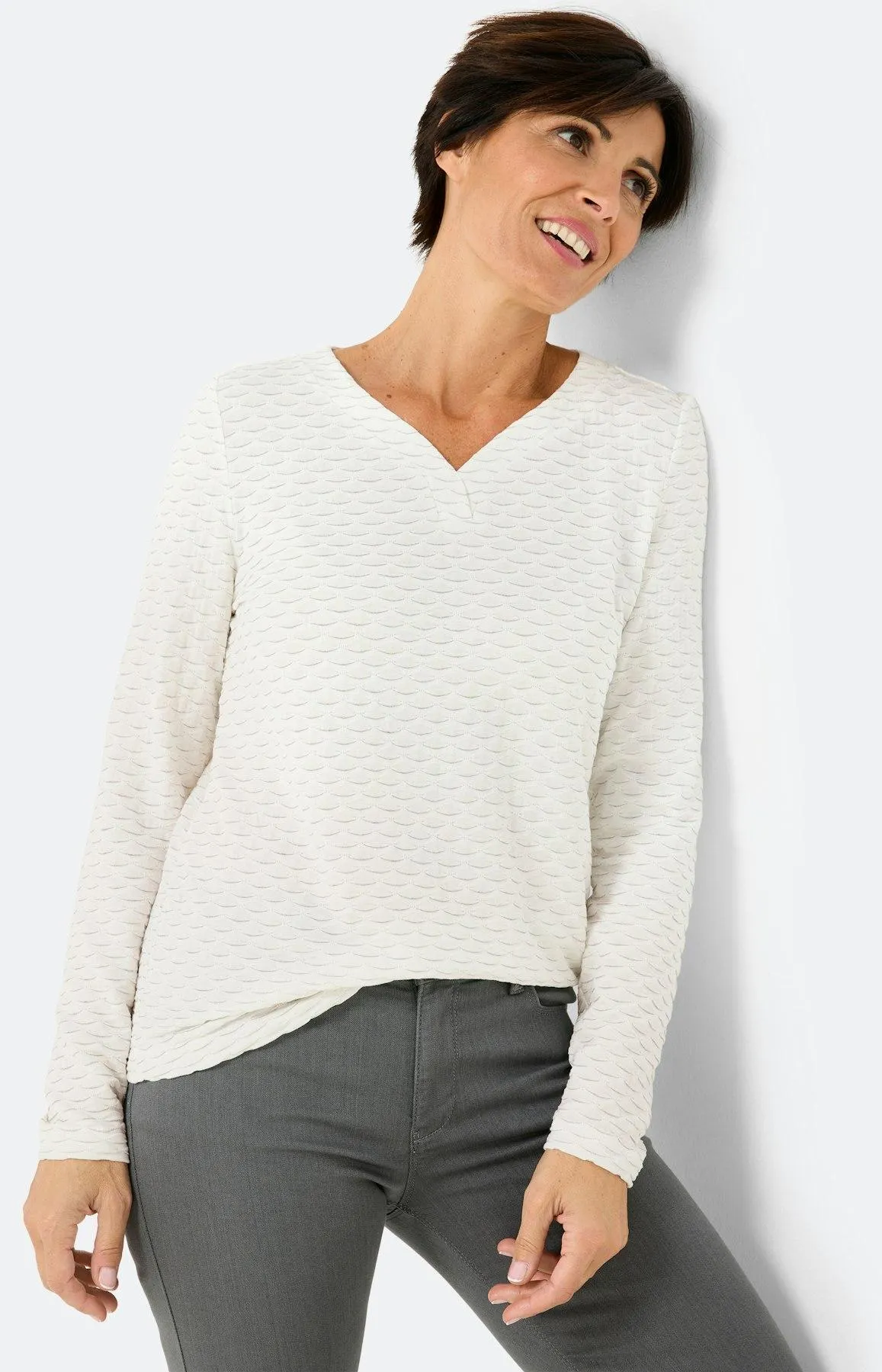 Langarm T-Shirt mit Glitzer-Effekt, weiß