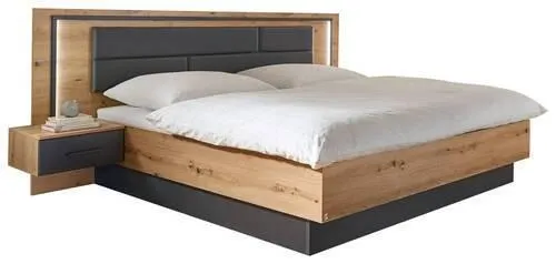 Doppelbett mit Nachtkästchen 180x200 cm Bilbao Grau/Eiche