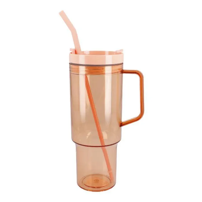 Becher mit Strohhalm und Griff, peach, 1100 ml