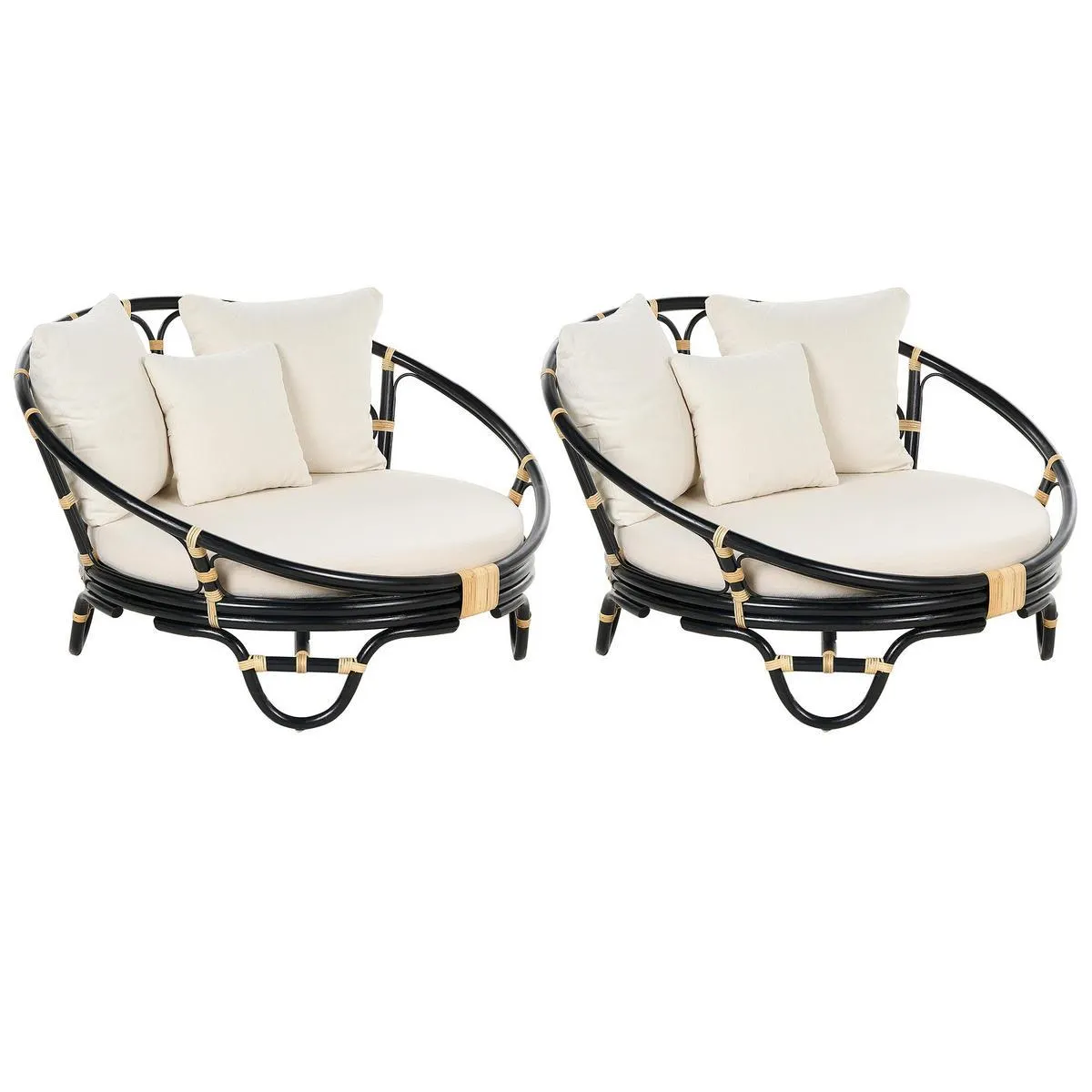 SONNENINSEL 2er-Set Rattan schwarz Auflagen beige ROSSANO