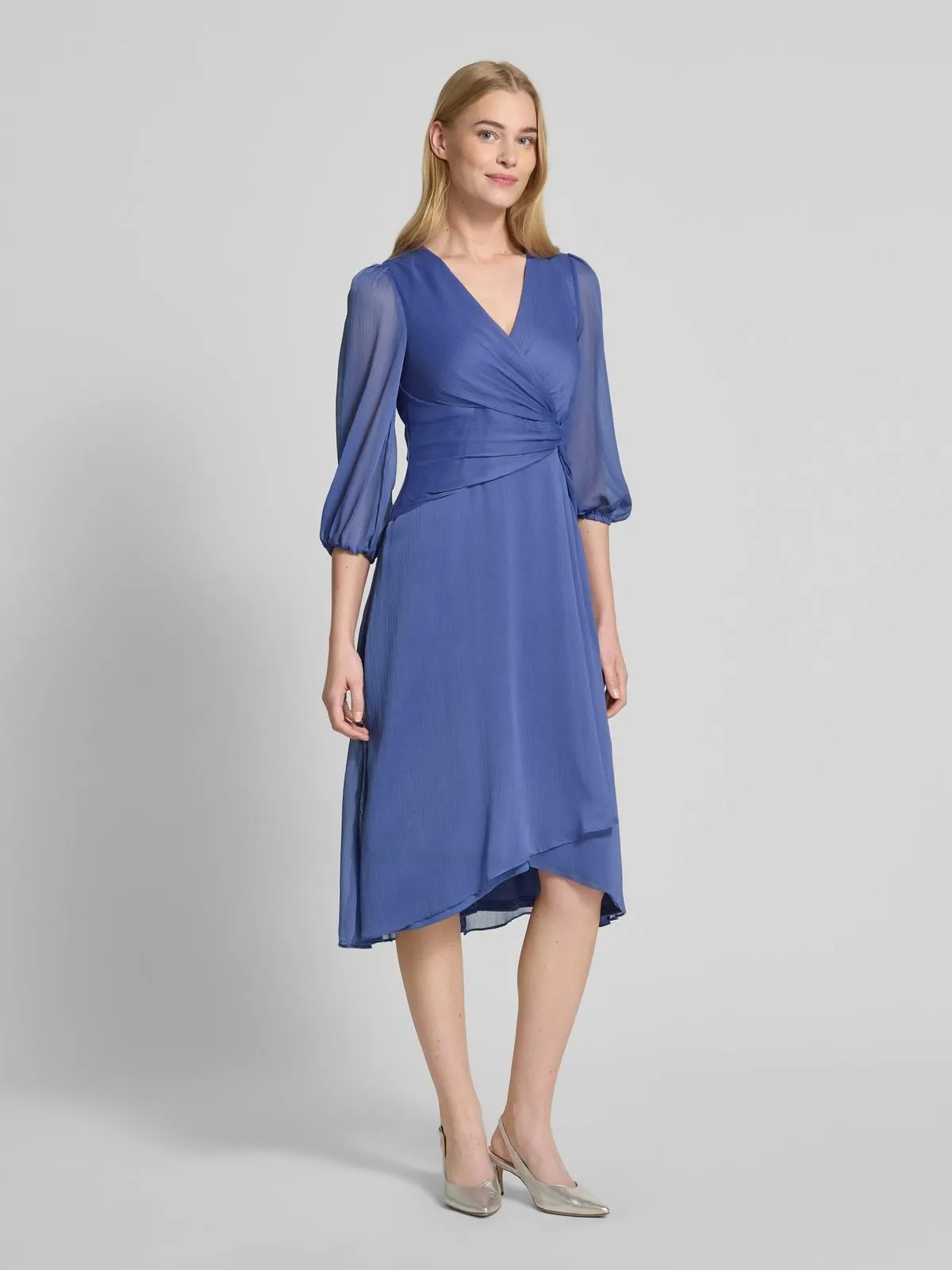 Cocktailkleid in Wickel-Optik in dunkelblau melange