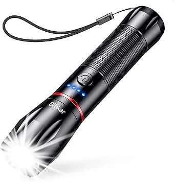 Blukar LED Taschenlampe Aufladbar, 2000L Extrem Helle Zoombares Taschenlampen mit 5 Lichtmodi und Langer Betriebsdauer, IPX6 Wasserdichte Handlampe für Camping, Wandern, Angeln, Outdoor, Notfäll