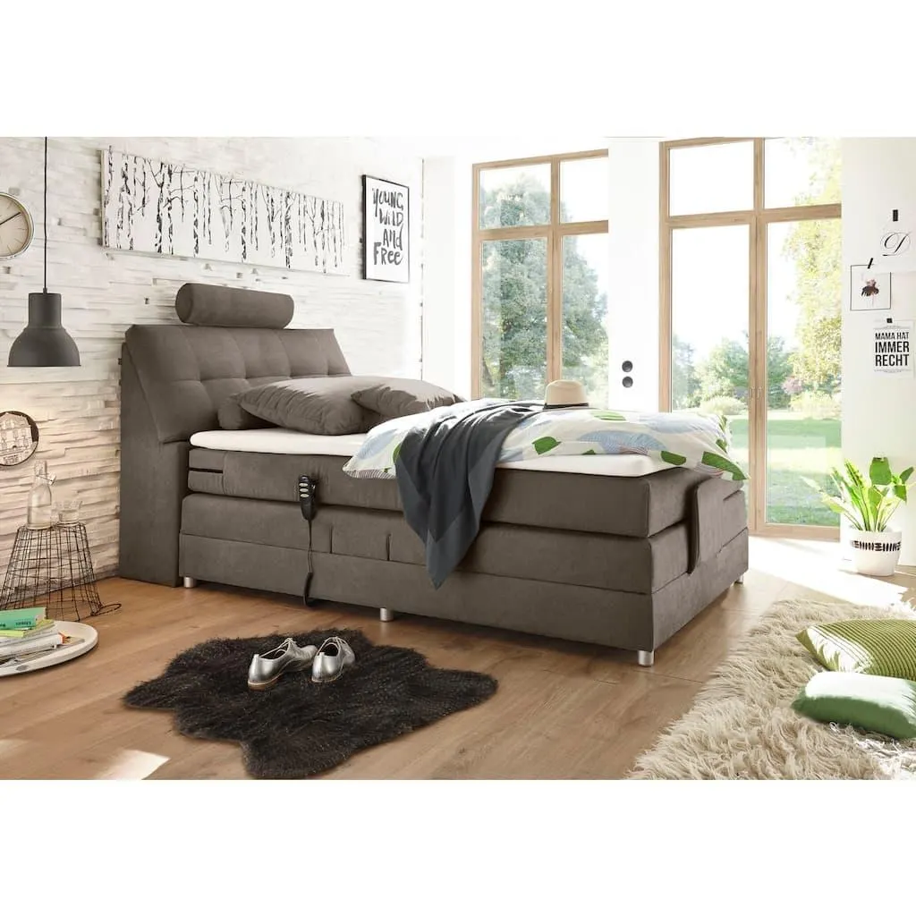 ED EXCITING DESIGN Boxspringbett »Palermo« inkl. Motor, Topper, Kopfstütze und Stauraum im Kopfteil