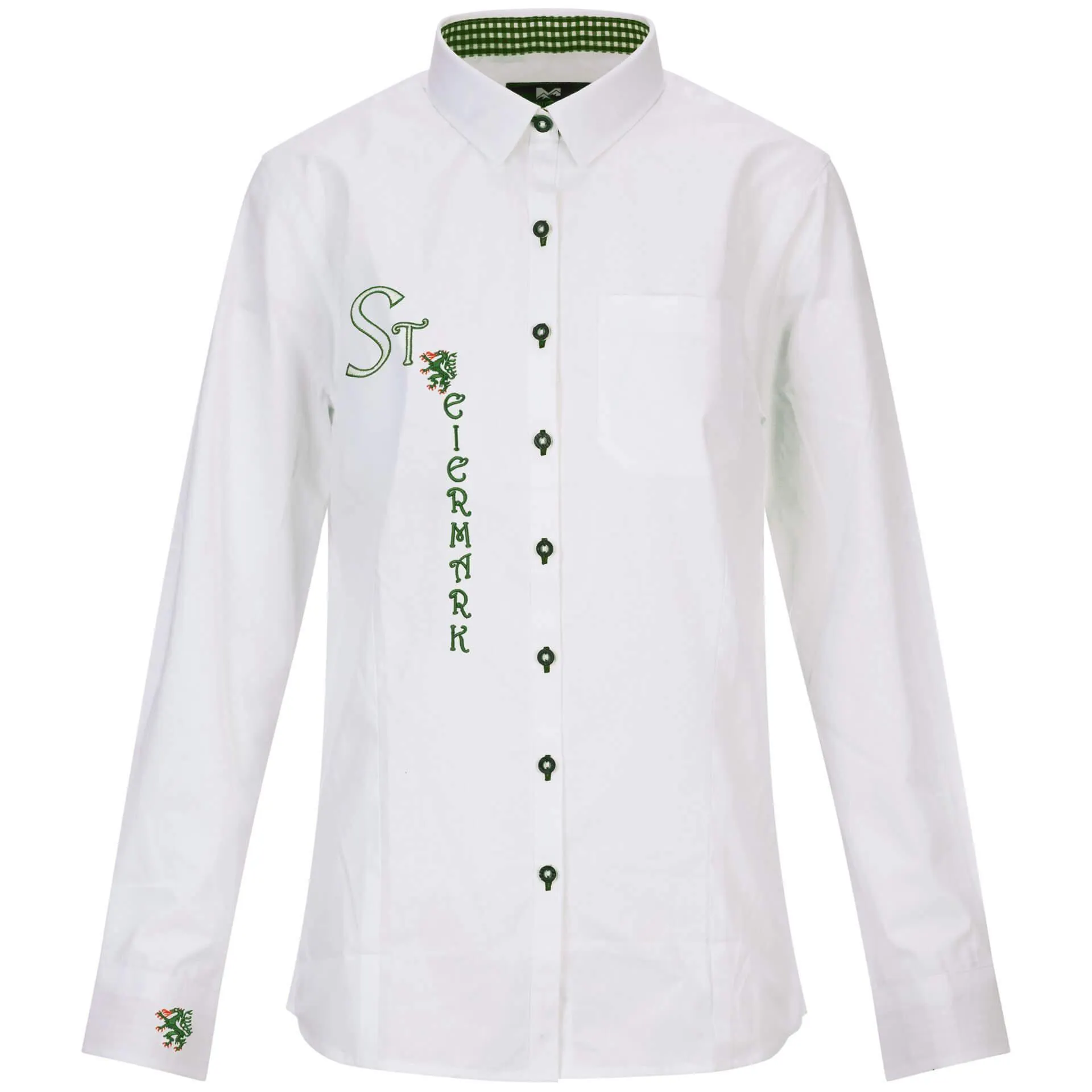 Damen Bluse "Steiermark", Langarm, Mit Schriftzug, Weiß