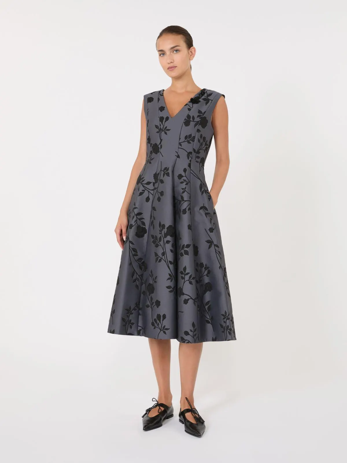 Kleid aus Baumwollmisch-Jacquard - Mittelgrau