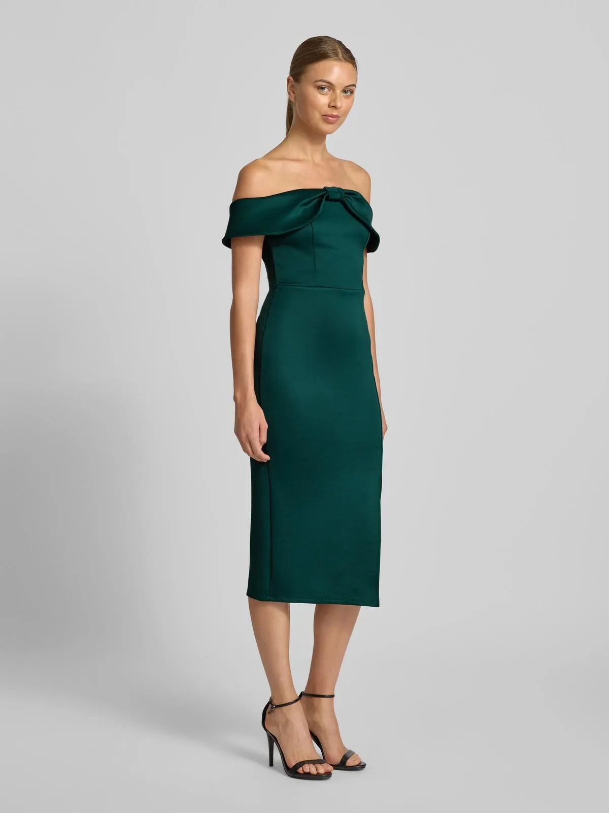 Off-Shoulder-Kleid mit Gehschlitz in dunkelgruen