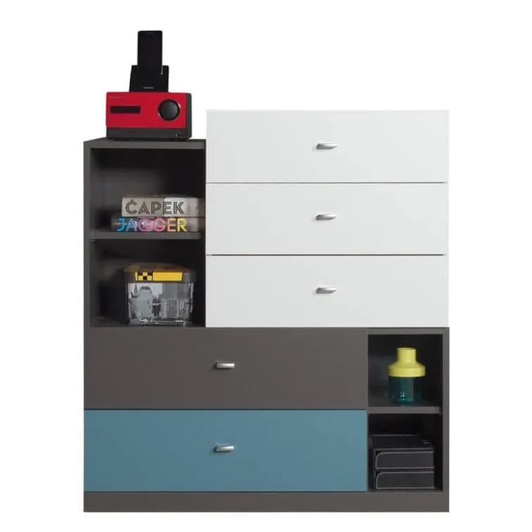 Steiner Shopping Jugendzimmer Kommode Ohey 07, Farbe: Grau / Weiß / Blau - Abmessungen: 100