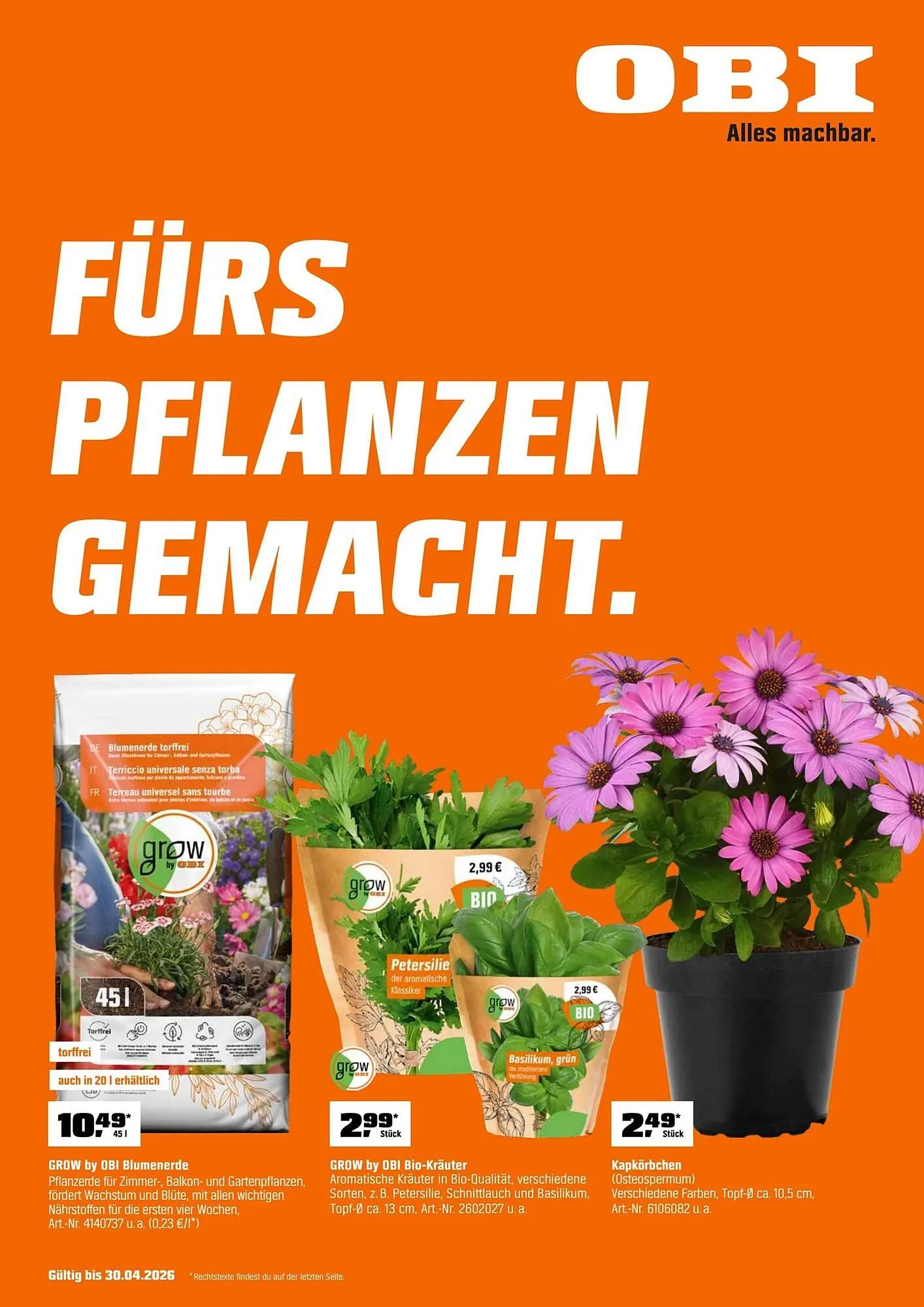 OBI Flugblatt von 1. April bis 1. Mai 2026 - Flugblätt seite  1