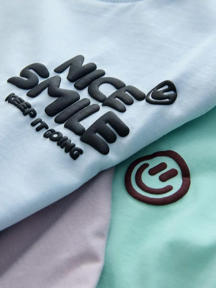 Weiß/Blau/Grün/Schwarz/Lila - Kurzarm-T-Shirts mit kleiner Grafik im 5er-Pack (3M.–7J.)