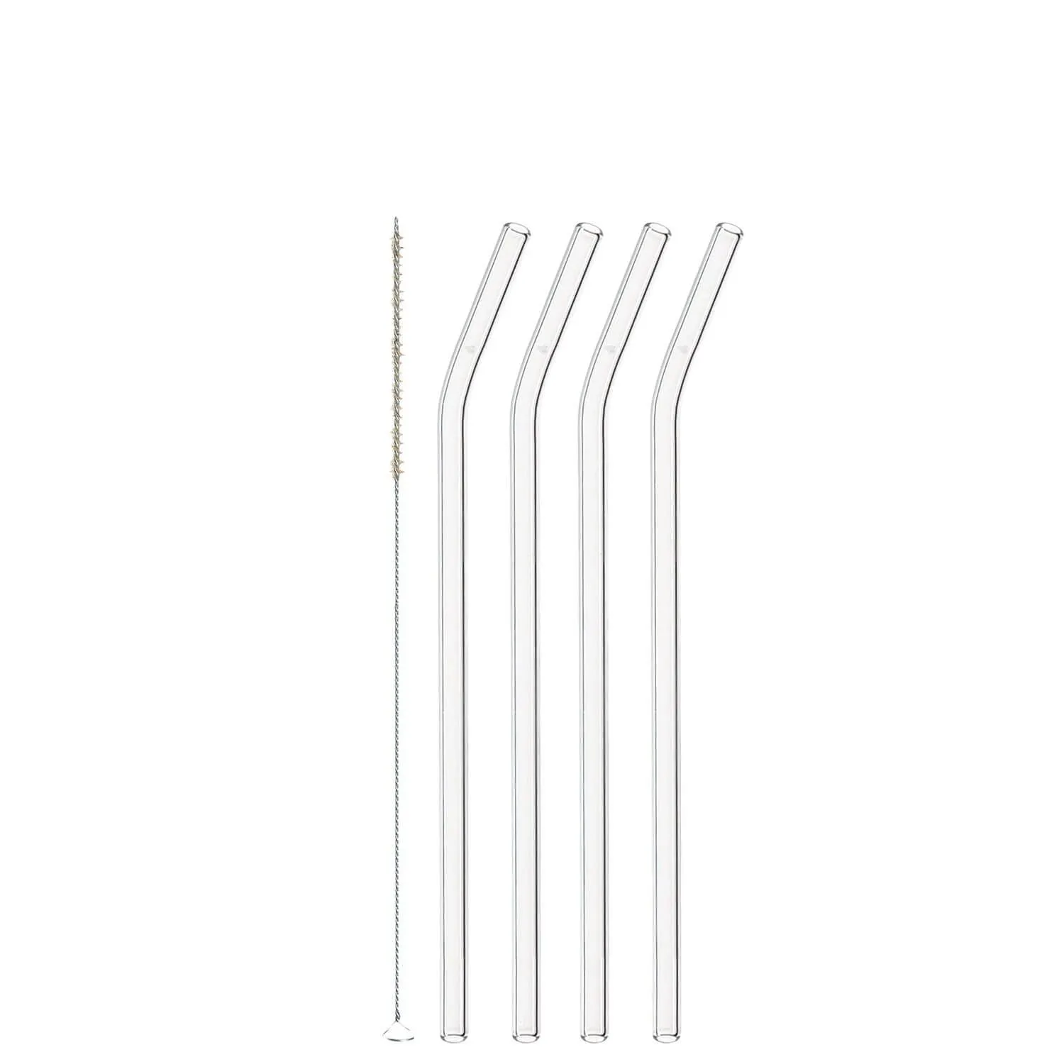 Glastrinkhalme CIAO 23 cm geknickt 4er-Set + Reinigungsbürste