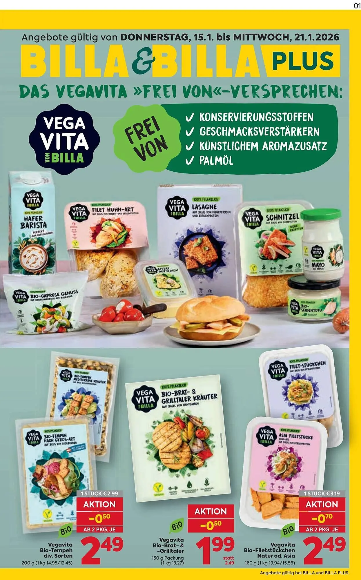 Billa Flugblatt von 15. Jänner bis 21. Jänner 2026 - Flugblätt seite  1