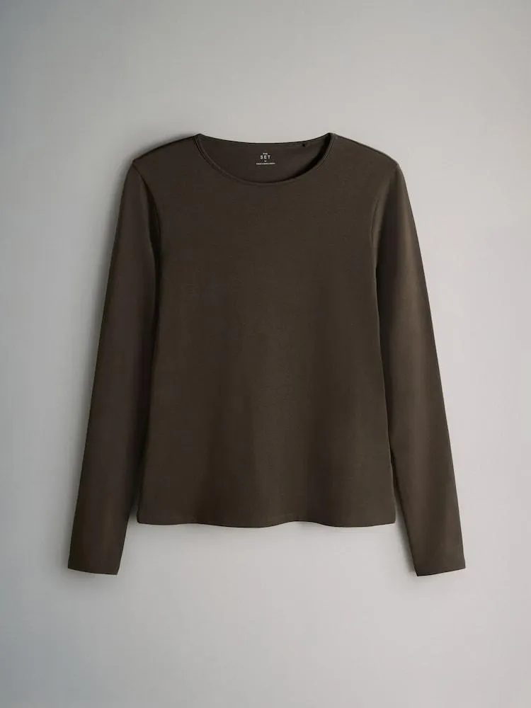 Chocolate Brown/ Taupe Brown/ Light Brown/ Neutral - The Set – 7er-Pack Langarmshirts mit Rundhalsausschnitt