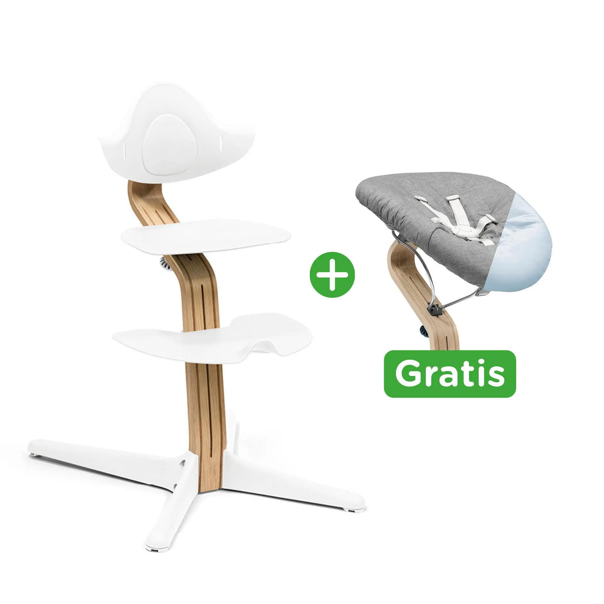 Set Nomi® Hochstuhl Oak White mit Newborn Set White Grey/Blue