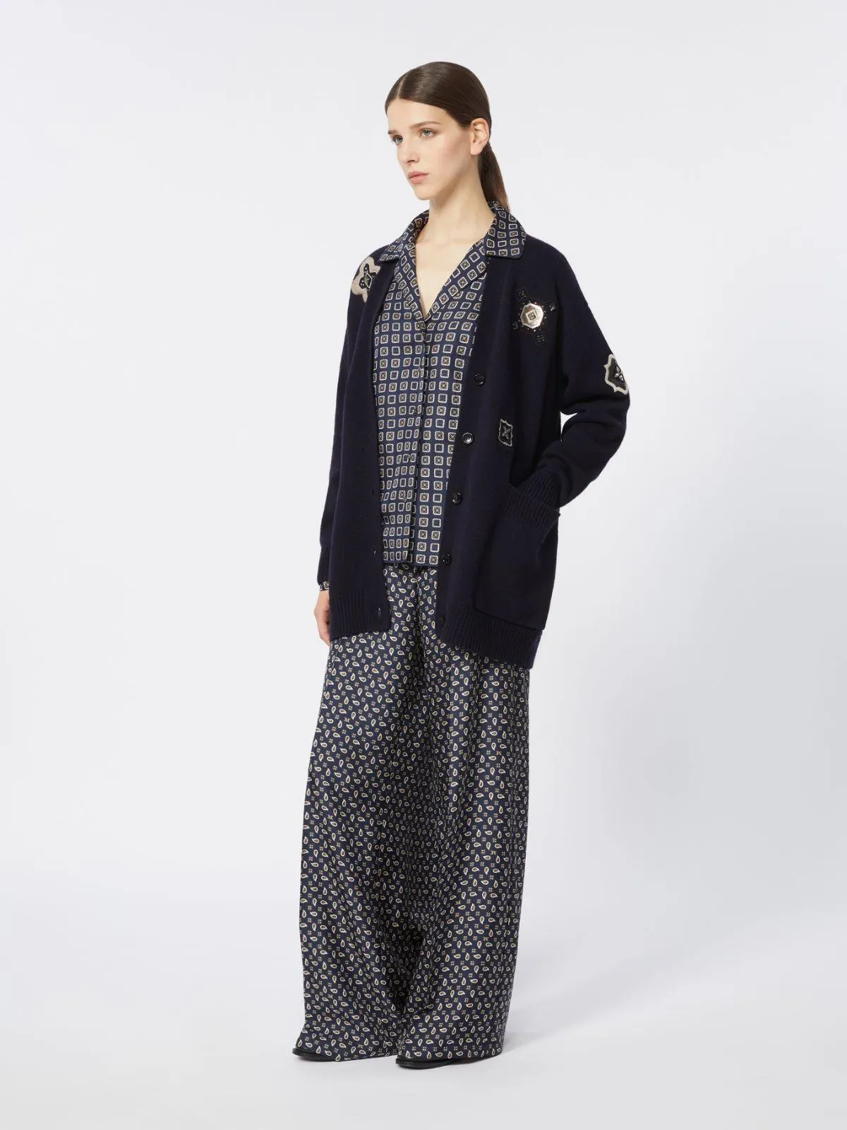 Hose aus bedruckter Seide - Ultramarine