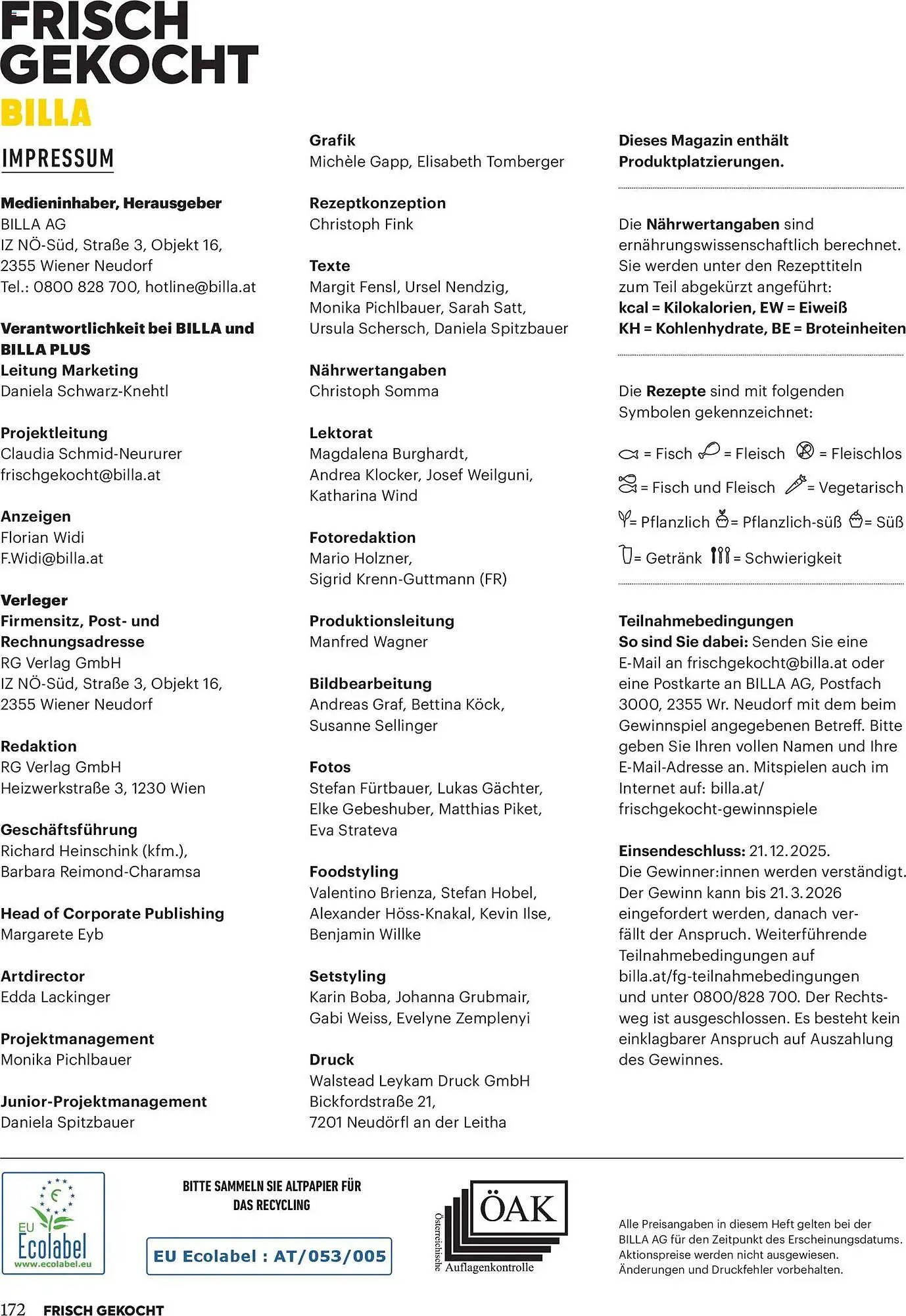 Billa Flugblatt von 1. Dezember bis 31. Dezember 2025 - Flugblätt seite  172