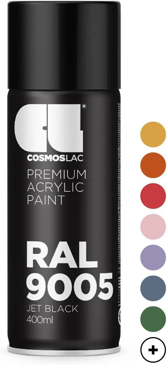 COSMOS LAC Sprühlack schwarz, matt - Spraydosen Sprühfarbe DIY Lack Acryllack Spray Farbspray Sprühdose Lackspray Farbe für Kunststoff, Metall, UVM. (RAL 9005 - schwarz matt)