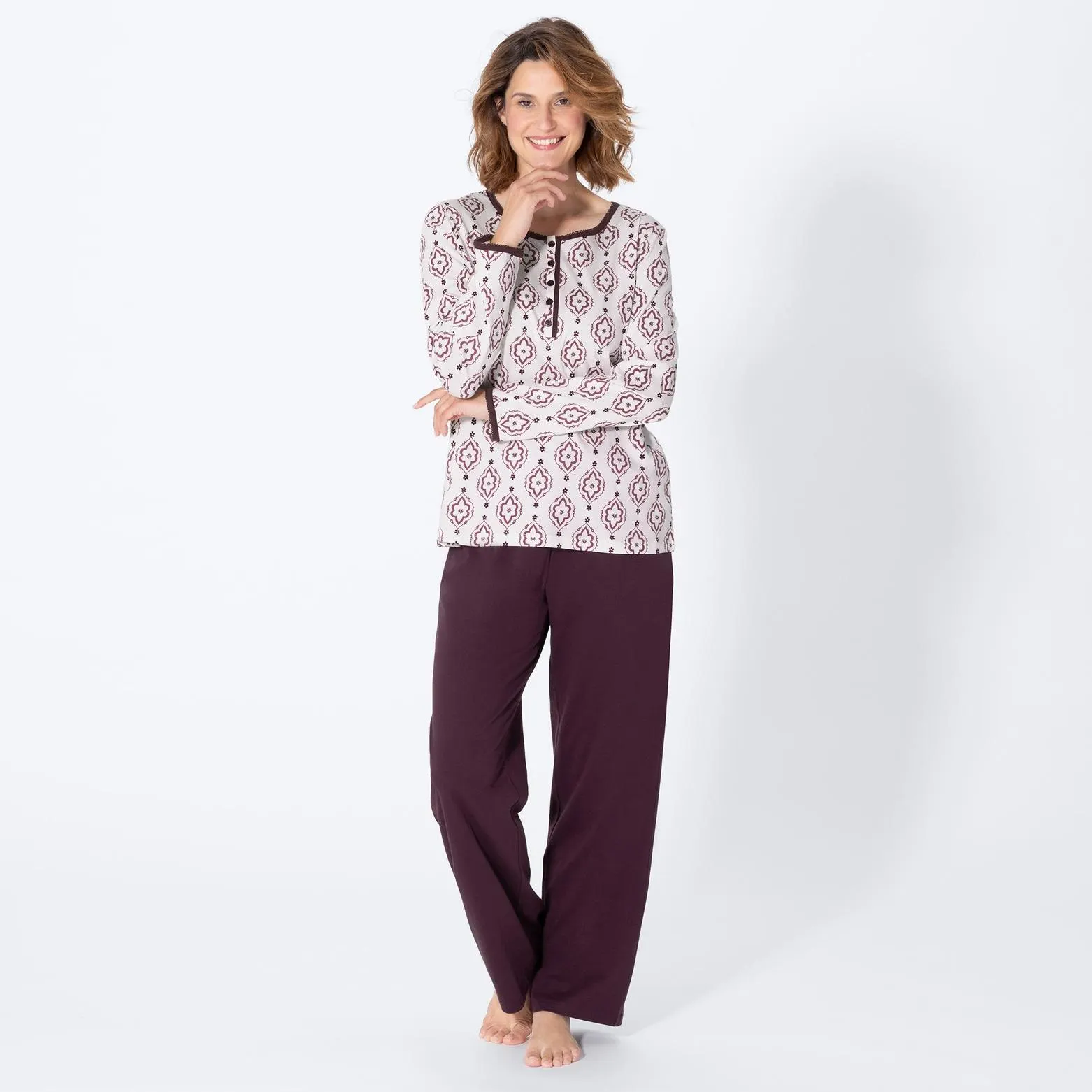 Damen-Schlafanzug mit Rundhalsausschnitt, 2-teilig