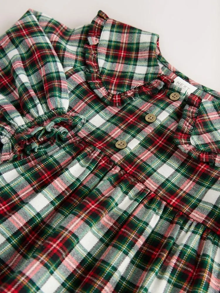 Rot/Grün/Kariert - Langarmkleid mit Kragen (3 Monate bis 8 Jahre)