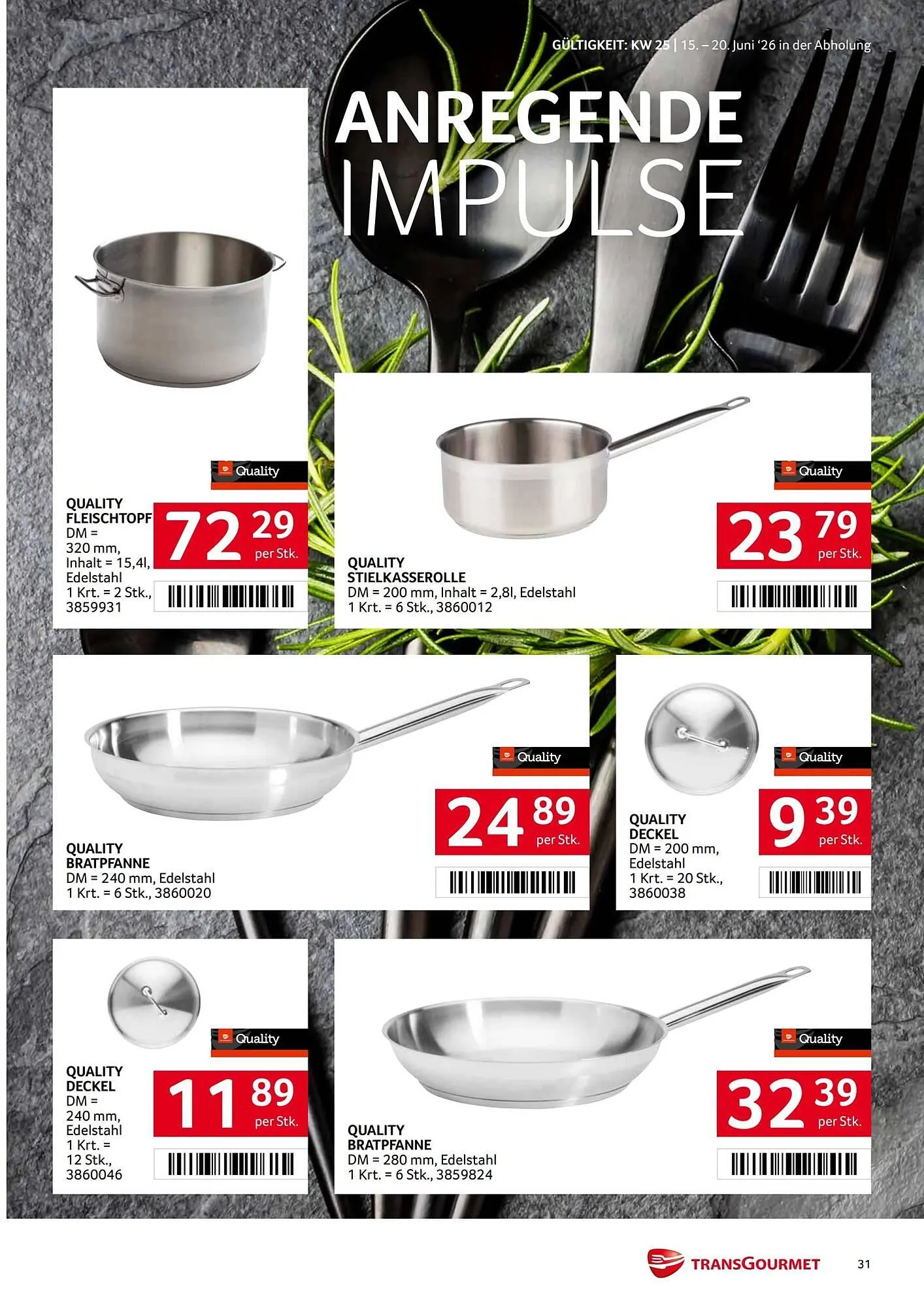 Transgourmet Flugblatt von 15. Juni bis 20. Juni 2026 - Flugblätt seite 31
