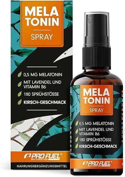 Melatonin Einschlaf-Spray 30 ml - 0,5 mg Melatonin hochdosiert + Lavendel-Extrakt & Vitamin B6 - Melatonin-Spray mit Kirsch-Geschmack (vegan) - laborgeprüft mit Zertifikat - reicht für 180 Anwendungen