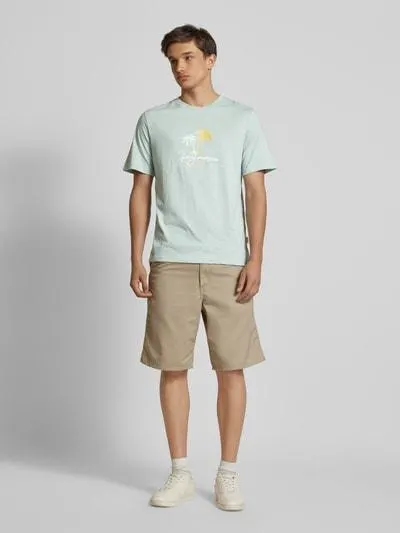 T-Shirt mit Label-Print Modell 'CYRUS' in rauchblau