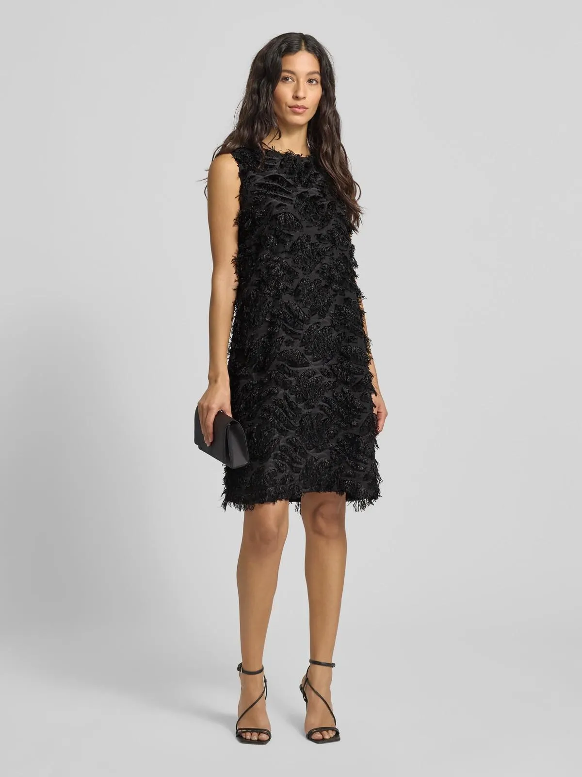 Knielanges Kleid mit Fransen Modell 'VILLA' in black
