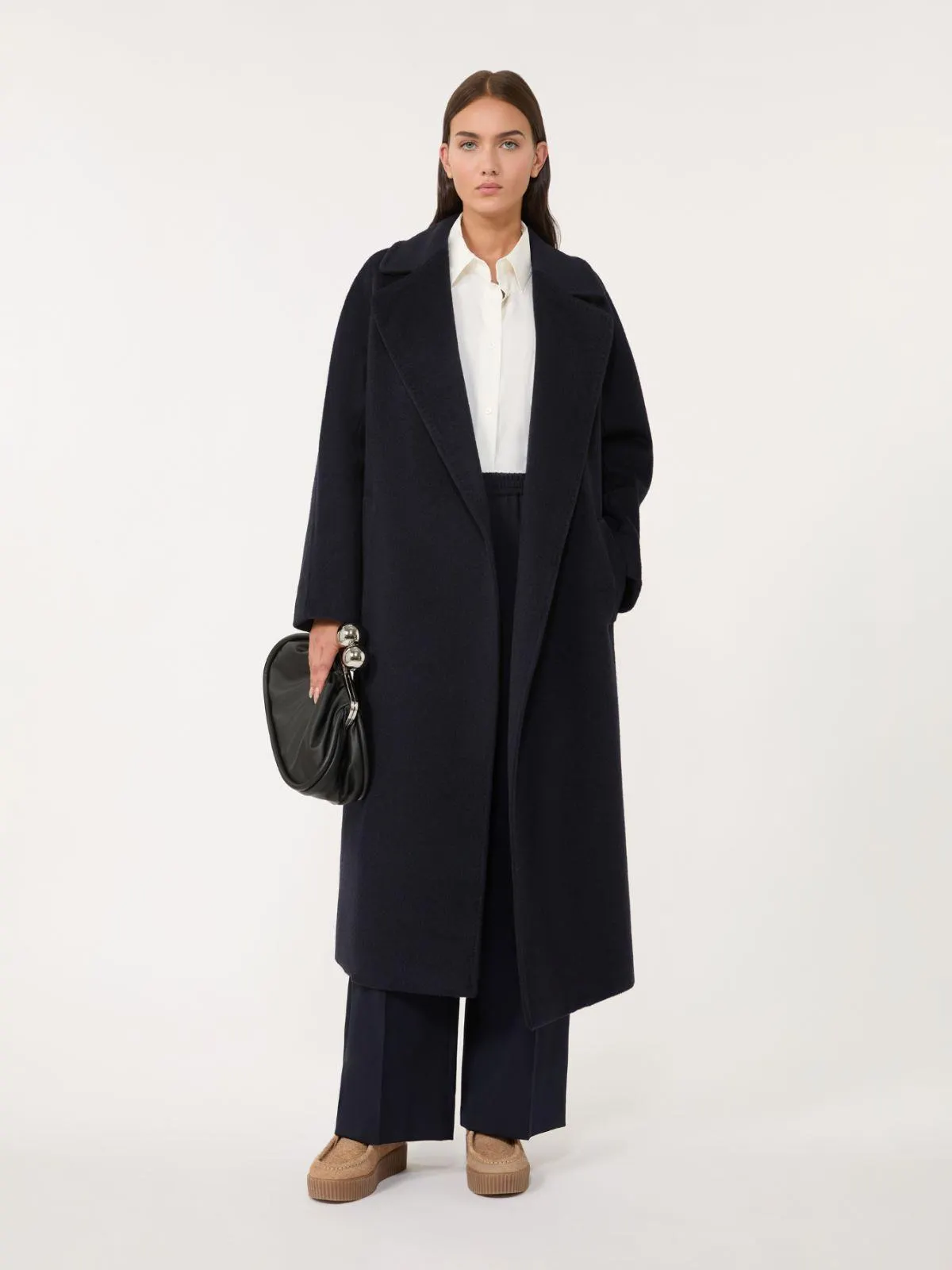 Langer Mantel aus Wolle und Alpaka - Blau