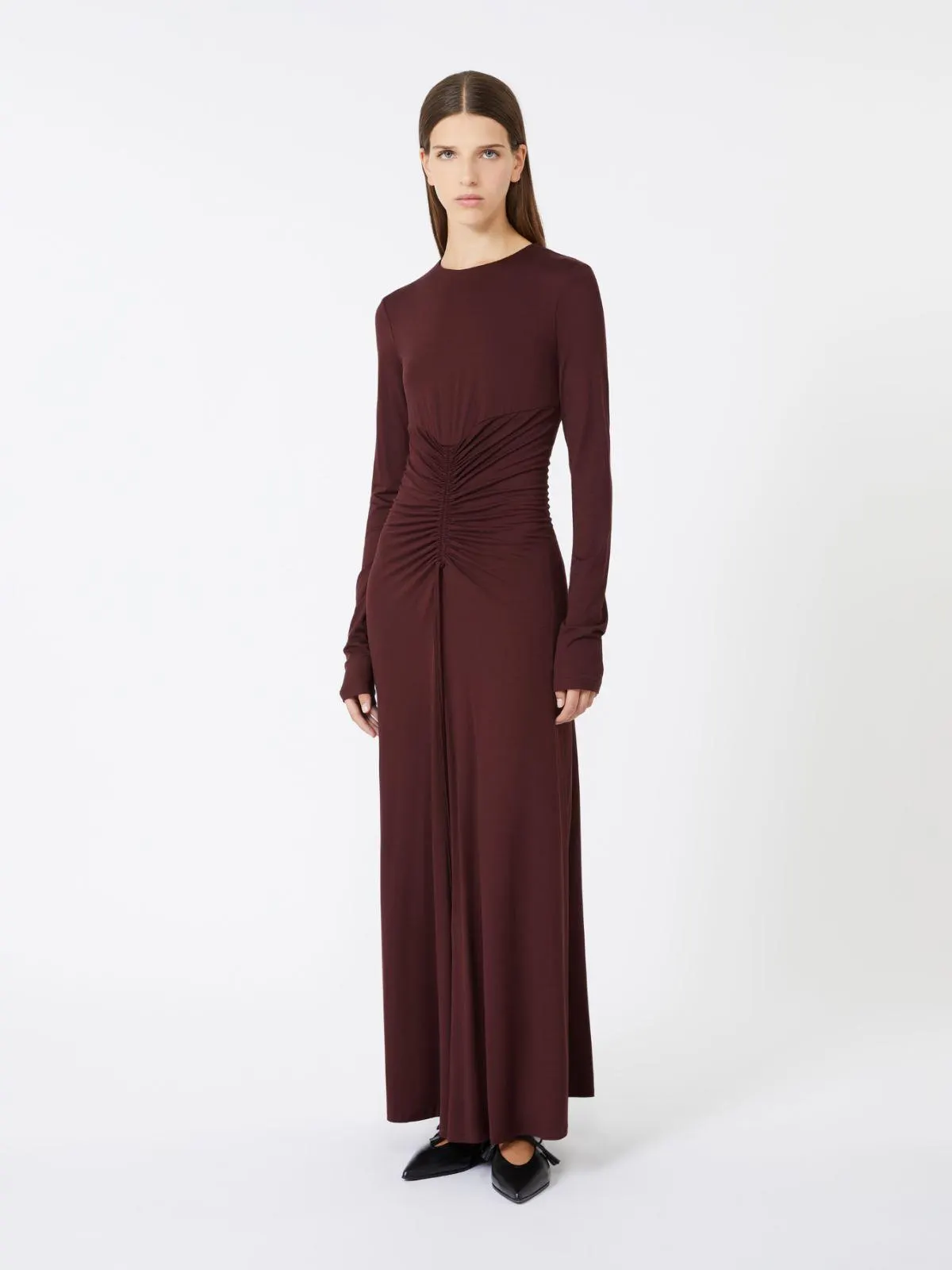 Langes Kleid aus Stretchjersey - Kirsche